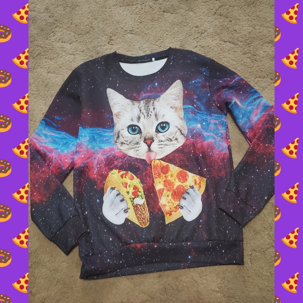 Galaxy Cat pizza taco sweater